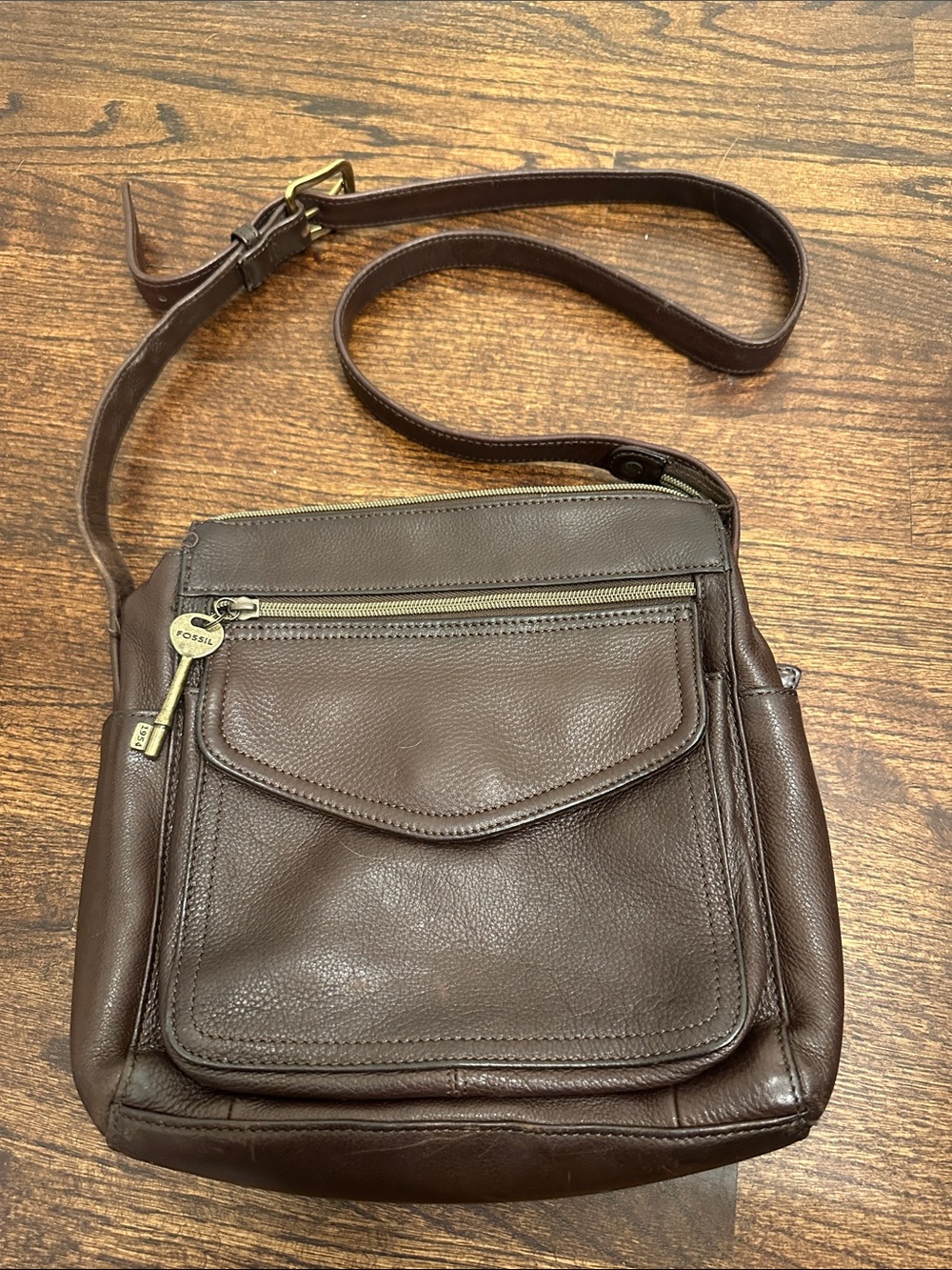 Fossil VTG Brown Leather Messenger Crossbody Bag Unique